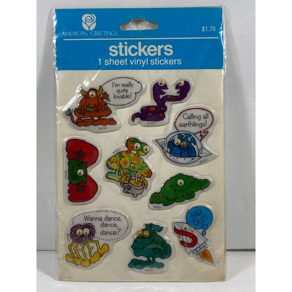 Lot of 3 AMERICAN GREETINGS Vinyl Stickers Googly Eyed Monsters - Picture 2 of 9